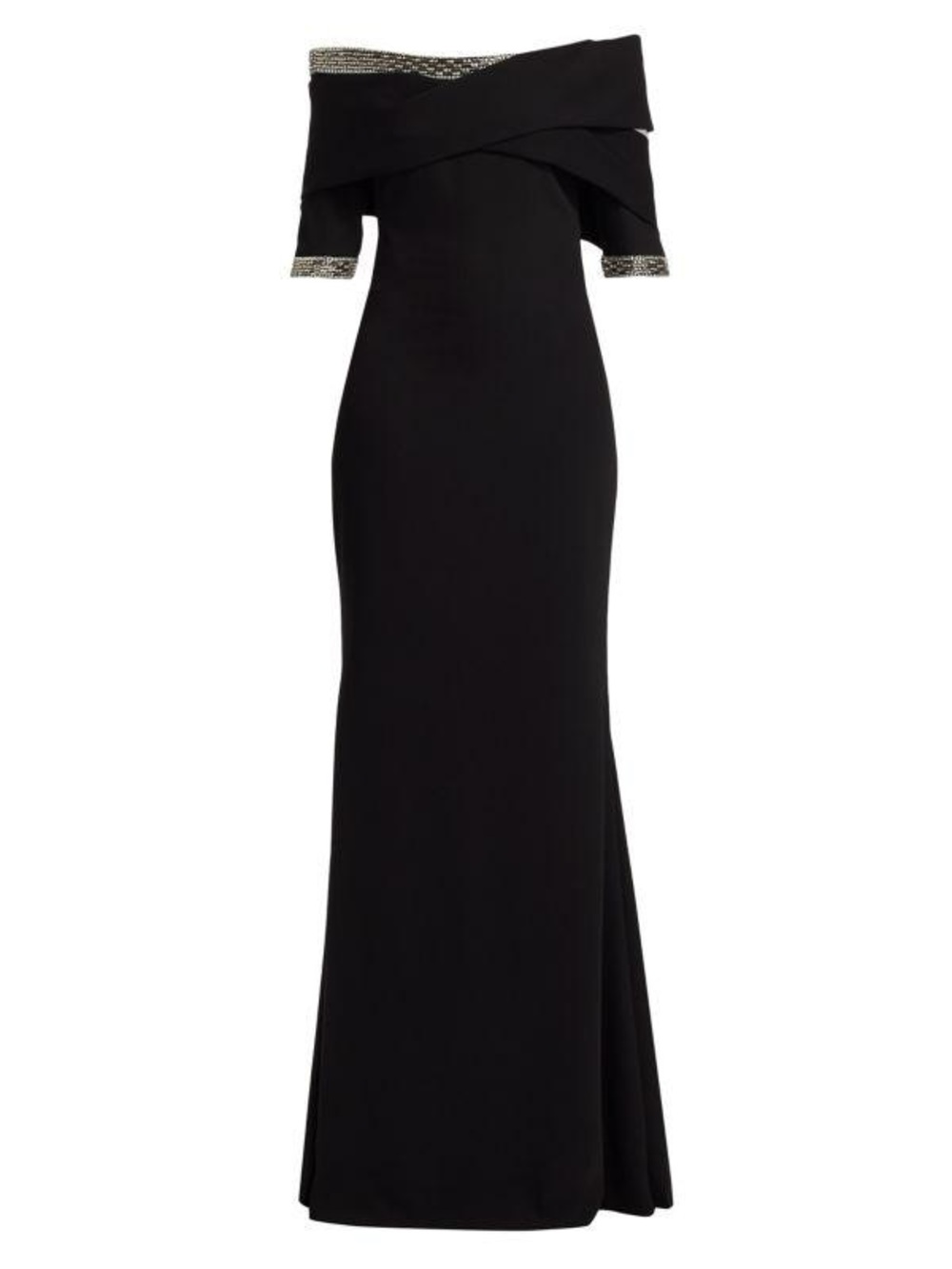 REEM ACRA Off-The-Shoulder Beaded Mermaid Gown in Black